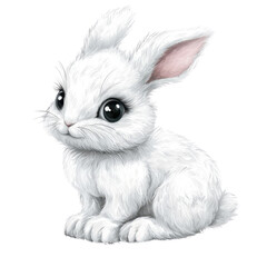 Obraz premium Cute White Bunny Sitting with Big Eyes and Fluffy Fur