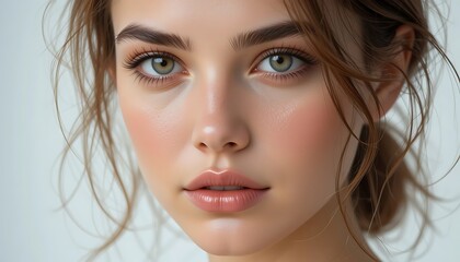 Radiant Woman: Close-up Portrait with Soft, Natural Makeup