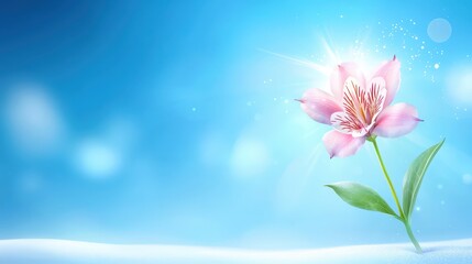 Vibrant pink flower blossom on serene blue backdrop, captivating closeup pink