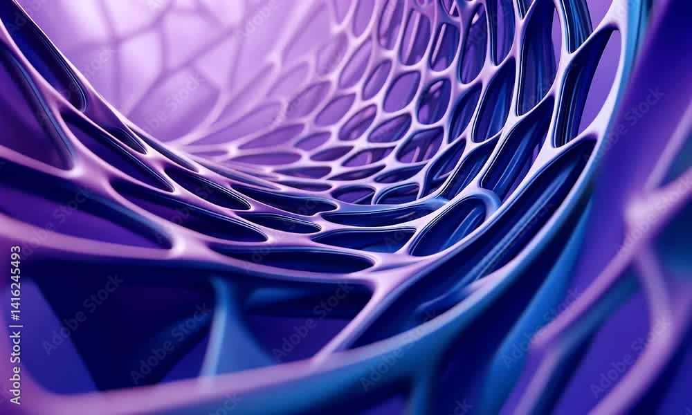 Poster 3d render of an abstract blue and purple background with an intricate web-like structure