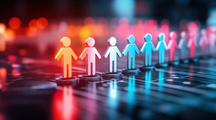 Diverse group of people standing in a queue, waiting in formation people