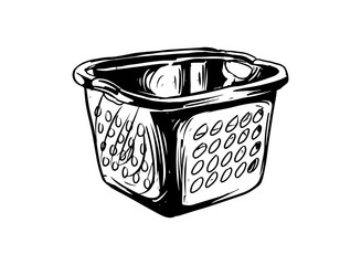 Illustration of an Bathroom Basket Laundry Equipment Handdrawn