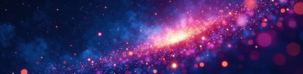 Obraz premium Starry night sky with burst of colorful lights and sparks, celestial, bursting lights, glitter