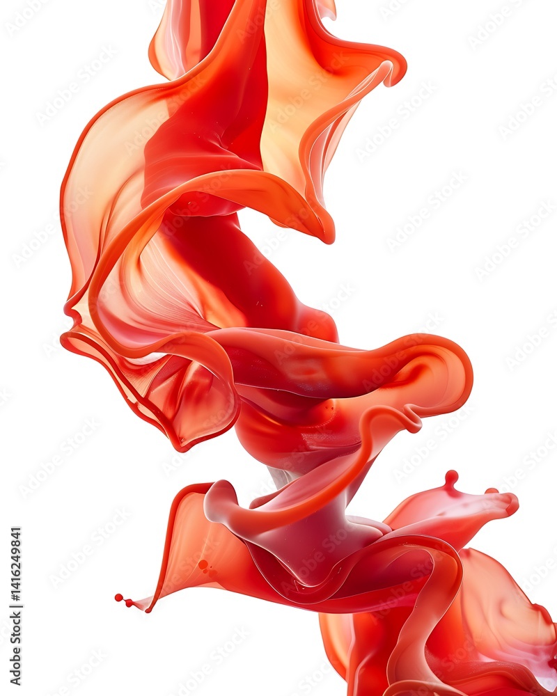 Poster a vibrant red swirl of fluid, showcasing elegant curves and dynamic movement against a white backgro