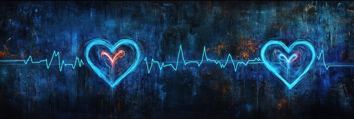 Vibrant heart rhythm with electric blue lifeline on grunge texture