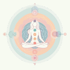 Meditation with Seven Chakras Energy Centers Illustrations
