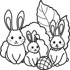 easter bunny family in garden coloring page