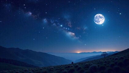 Vast starry night sky with twinkling stars and a bright moon, twinkling, cosmic