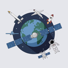 Fototapeta premium Earth's Wonders in 2D Vector Art. A Towering Tribute to World Attractions and Architectural Marvels 