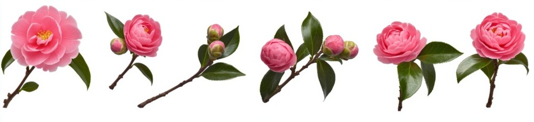 Obraz premium Pink Camellia Blooms and Buds