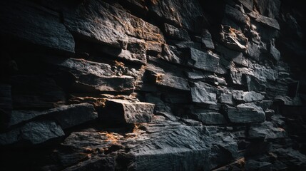 Fototapeta premium Dark Stone Wall: Textured, Moody, Architectural Photography