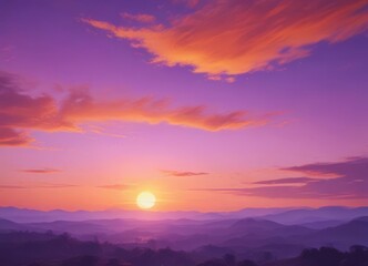 Obraz premium Orange purple watercolor sky, dreamy sunset blend, dreamy, subtle, pastel