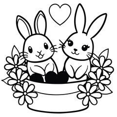 Twinkle Bunny in a Basket with Heart and Flowers – Cute Easter Illustration