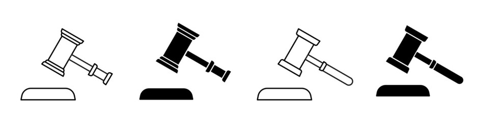 judges gavel judicial hammer. Judge's gavel. Silhouette, black, judicial hammer icon set. Vector icons.