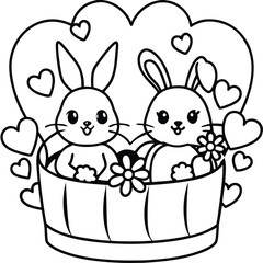 Twinkle Bunny in a Basket with Heart and Flowers 