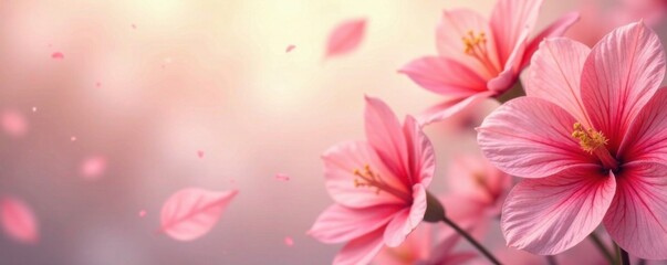 Fototapeta premium Vibrant swirls of flower petals dancing across a soft, creamy background, retro, swirly