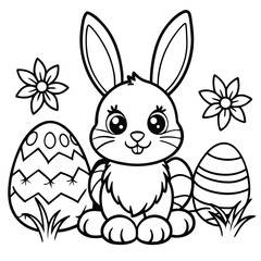 easter bunny with eggs coloring book page
