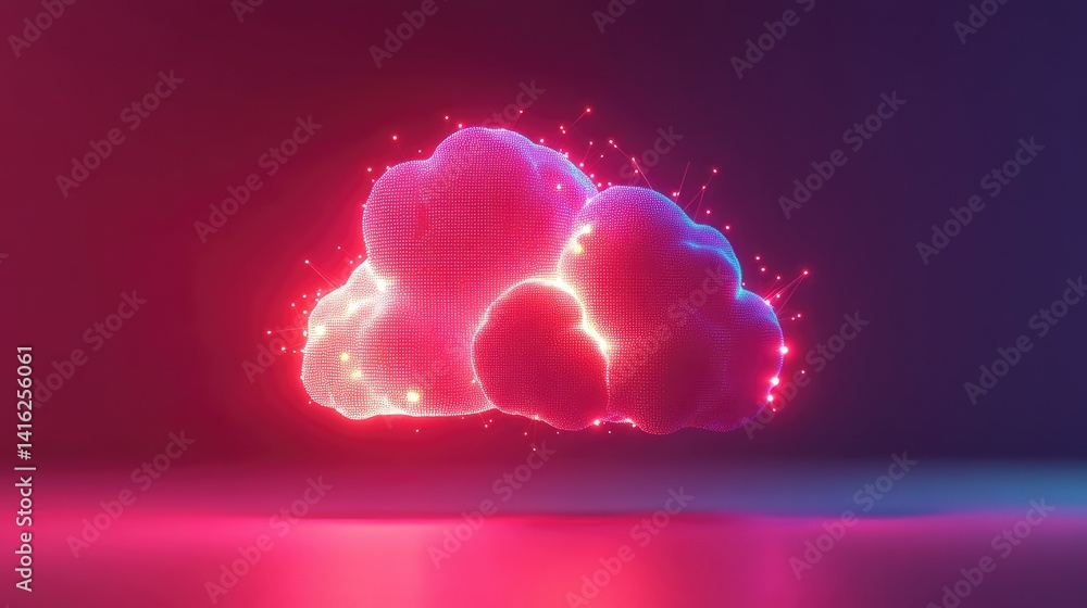 Poster vibrant digital cloud with neon highlights and sparkling particles, capturing the essence of technol