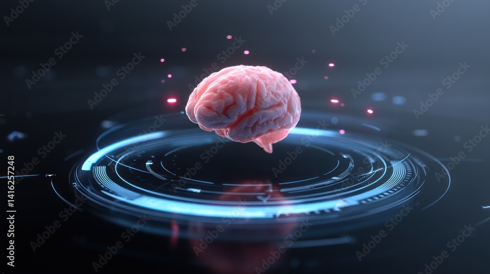 Poster a visually striking representation of a human brain, symbolizing advanced technology and neuroscienc
