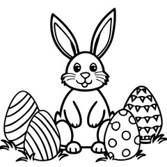Cute Bunny with eggs  Coloring Page for Kids

