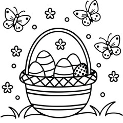 Easter Basket with Eggs and Flowers