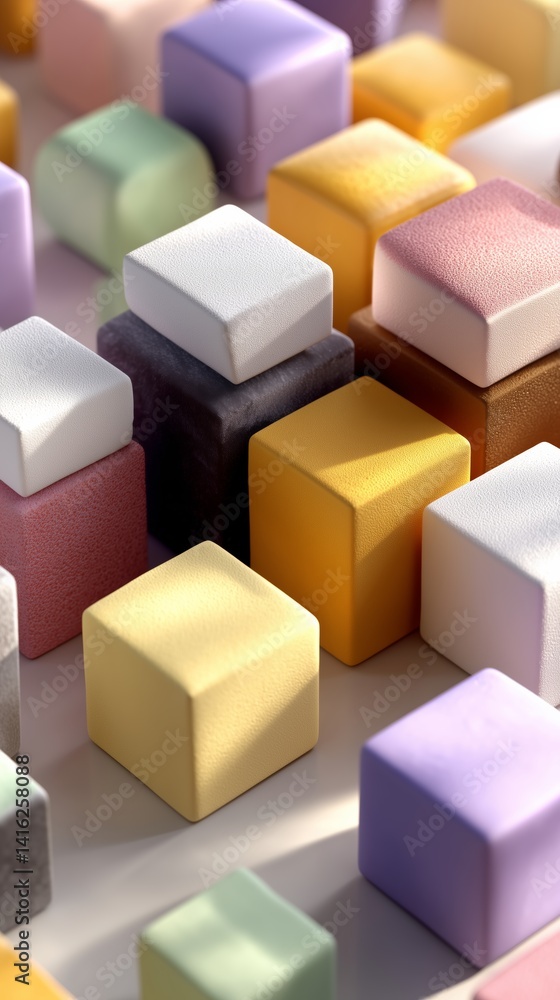 Poster colorful cubes arranged in a vibrant pattern on a surface.