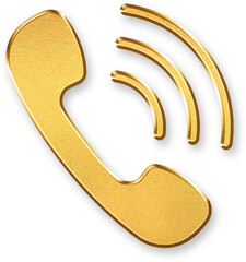 Gold Phone Icon – 3D Metallic Contact Symbol with Shiny Gold Effect and Shadowed Style for Hotline, Business Support, and Telecommunication UI Applications