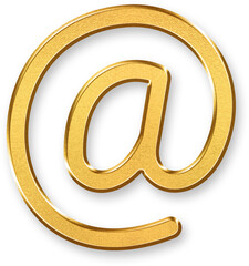 Gold At Symbol Icon &ndash; 3D Golden @ Sign with Metallic Look and Glossy Effect for Email, Web Communication, Social Network Tagging, and Online Identity Applications