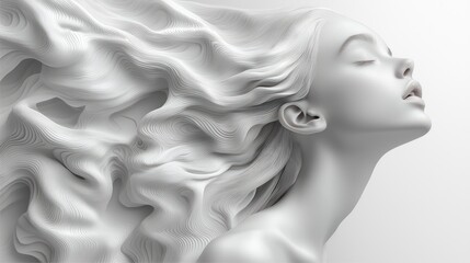 Sculptural Woman, Serene White Form, Digital Art