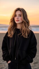 Woman Beach Sunset Portrait. (1)