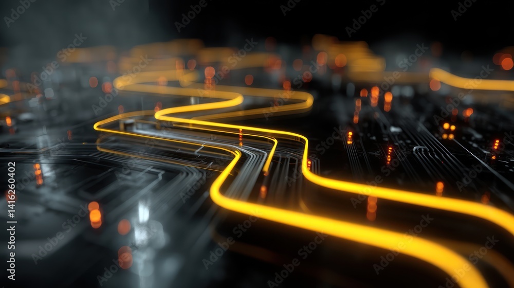 Poster abstract representation of a circuit board with glowing lines, symbolizing innovation and advanced t