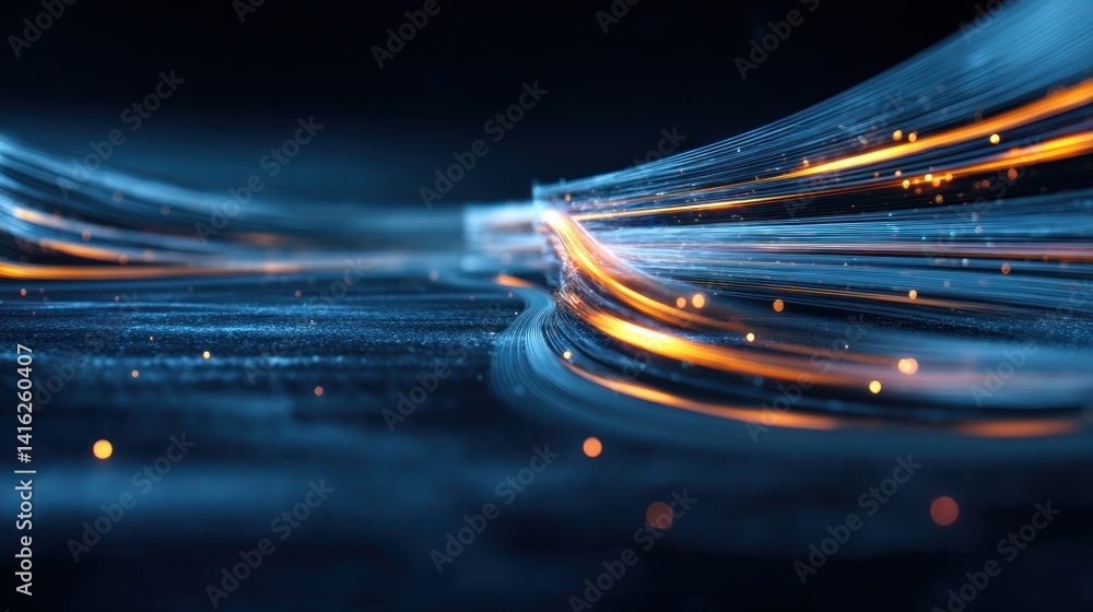 Poster abstract technological background with glowing lines and dots, representing digital innovation and c