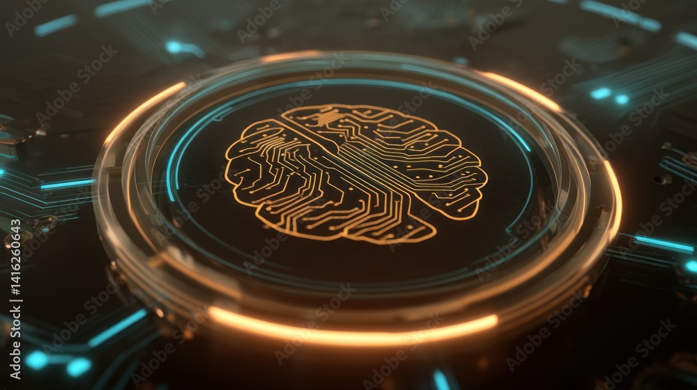 Poster an artistic representation of a brain circuit symbolizing artificial intelligence and digital innova