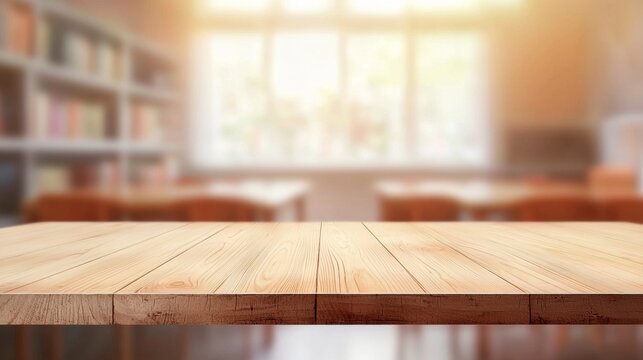 The blurred interior of a school room sets a unique backdrop for showcasing items.