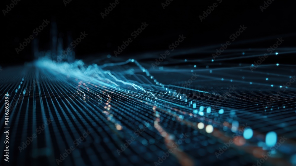 Poster futuristic digital wave patterns create a dynamic abstract background, showcasing technological adva