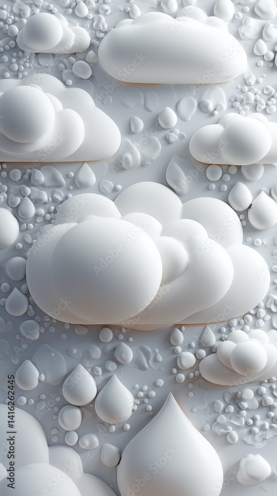 Poster textured clouds and droplets in a soft, abstract design.