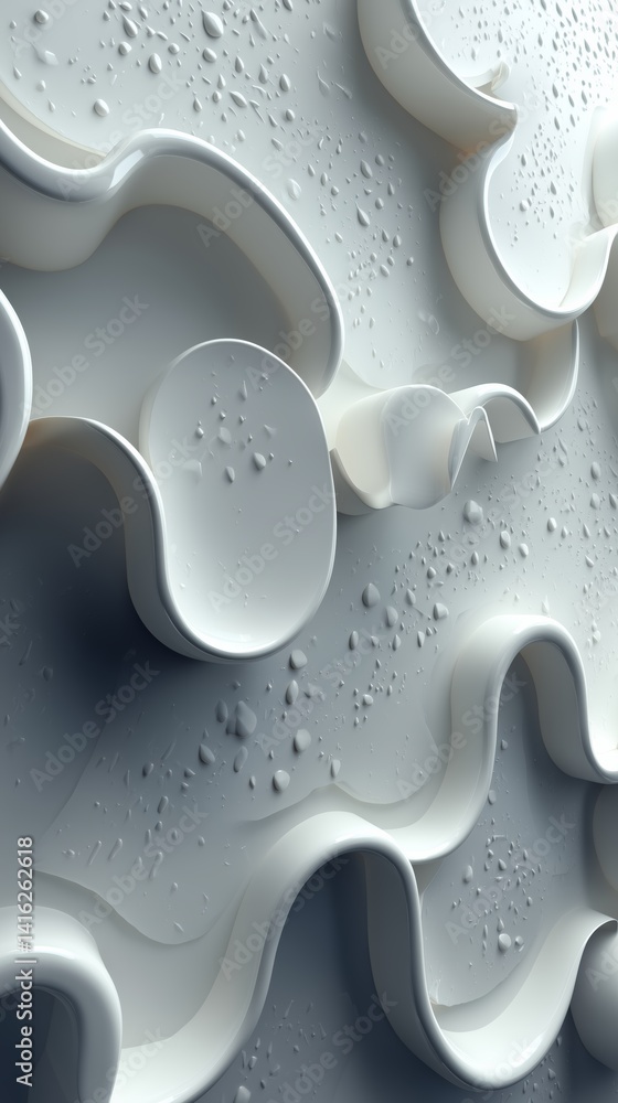 Poster abstract wavy patterns with water droplets on a smooth surface.