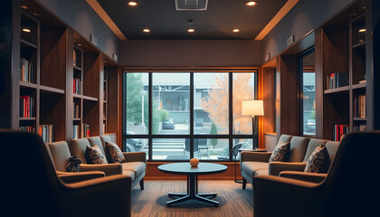 living room filled with furniture and a large window