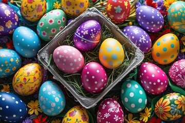 Obraz premium Bright Easter Eggs on a Festive Colorful Background