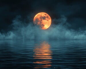 Fiery Moon Over Water