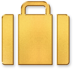 Gold Luggage Icon – 3D Glossy Golden Suitcase Symbol with Metallic Shine and Shadowed Style for Travel, Airport, Vacation, and Trip Planning Design Concepts