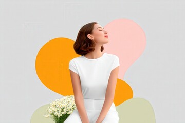 Elegant woman posing with flowers minimalist studio fashion photography portrait
