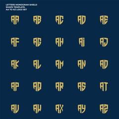Elegant shield-shaped AA to AZ monogram logo set