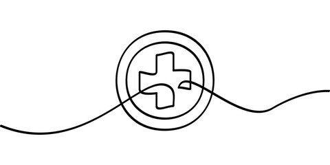 continuous line drawing of cross medicine symbol. abstract line art illustration