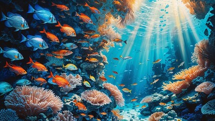 鮮やかな珊瑚礁の海中世界