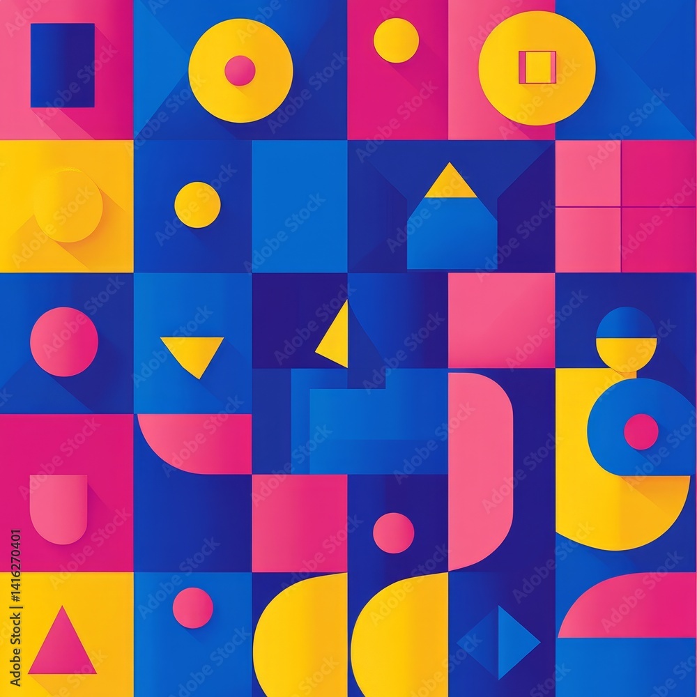 Poster abstractgeometriccompositionwithvibranthuesavisualsymphonyofshapesandcolorscreatingadynamicandengagi