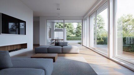 Contemporary living room showcase high-quality minimalist interior design in a bright space