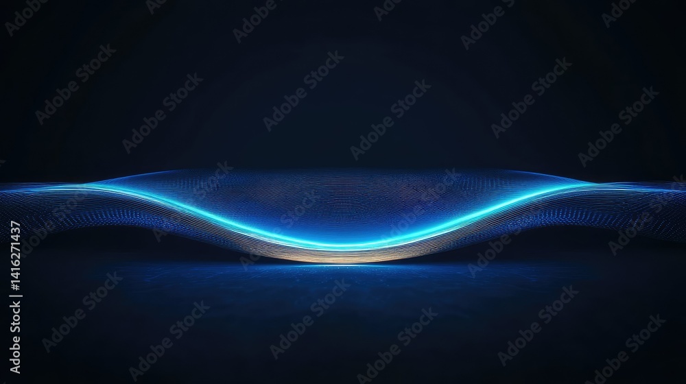 Poster abstract glowing wave pattern in dark background with luminous blue lines creating a smooth surface,