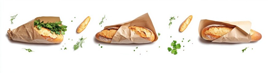 Gourmet Baguette Sandwiches in Brown Paper
