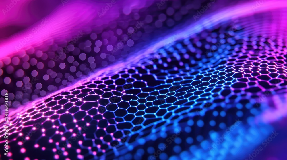 Poster abstract background featuring vibrant gradient colors and intricate hexagonal patterns, showcasing t
